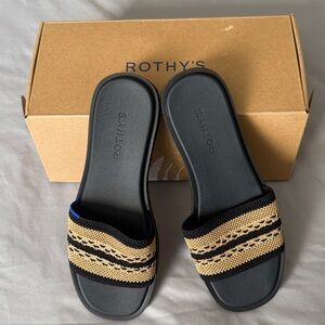 Rothy's Black and Tan Slide Sandals